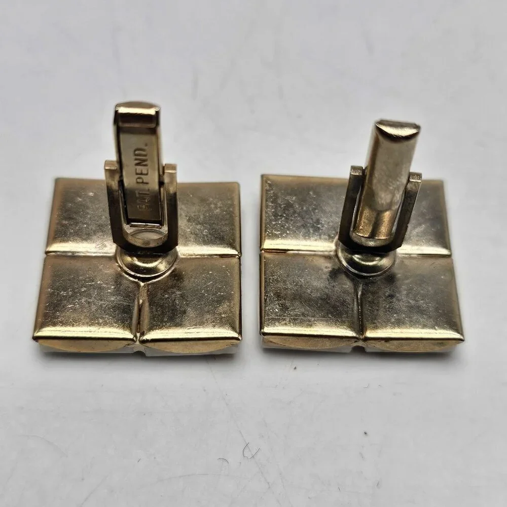 Vintage Gold Tone White Enamel Cufflinks With Square Mosaic Design